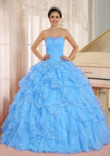 2014 Ruffles and Beaded For Aqua Blue Quinceanera Dress Custom Made