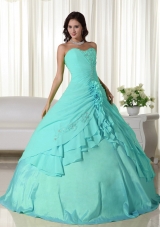Aqua Blue Ball Gown Sweetheart Quinceanera Dress with  Chiffon Beading