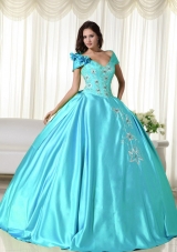 Baby Blue Ball Gown Off the Shoulder Quinceanera Dress with  Taffeta Embroidery