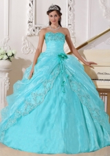 Ball Gown Strapless Floor-length Organza Embroidery Quinceanera Dress with Beading
