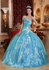 Beautiful Ball Gown Strapless Quinceanera Dress with  Organza Appliques