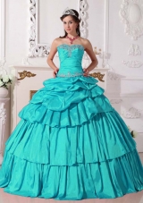 Turquoise Ball Gown Sweetheart Quinceanera Dress with  Taffeta Beading  Detachable