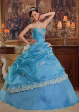 Aqua Blue Ball Gown Sweetheart Quinceanera Dress with Appliques Organza