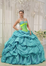 Aqua Blue Ball Gown Sweetheart Quinceanera Dress with Taffeta Beading Pick-ups