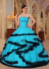 Baby Blue Ball Gown Strapless Quinceanera Dress with Organza Appliques