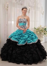 Brand New Turquoise and Black Ball Gown Sweetheart Quinceanera Dress