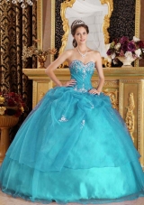 Teal Ball Gown Sweetheart Quinceanera Dress with Organza Appliques