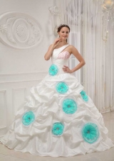 White Ball Gown One Shoulder Quinceanera Dress with Taffeta Beading
