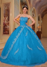 2014 Teal Ball Gown Sweetheart Embroidery Quinceanera Dress with Beading