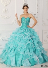 Aqua Blue  Princess Sweetheart Quinceanera Dress Taffeta Organza Beading