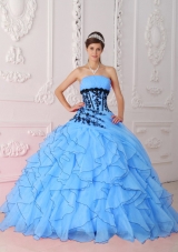 2014 Cute Sweet Ball Gown Strapless Appliques in Aqua Blue Quinceanera Dress with Ruffles