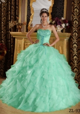 Apple Green Strapless Satin and Organza Embroidery Quinceanera Dress with Beading