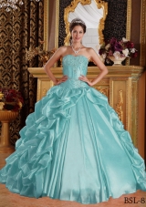 Aqua Blue Ball Gown Sweetheart Quinceanera Dress  with Taffeta Emboridery  Beading
