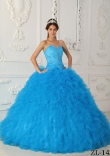 Exquisite Aqua Blue Ball Gown Sweetheart with Beading Quinceanera Dress