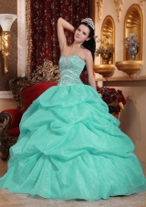Perfect Aqua Blue Ball Gown Sweetheart Beading Quinceanera Dress with Pick-ups