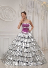 Popular Princess Strapless Beading Quinceanera Dress with Ruffled Layers