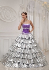 Popular Princess Strapless Beading Quinceanera Dress with Ruffled Layers for 2014