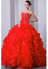 Red Princess Sweetheart Beading and Ruffles Quinceanera Gowns