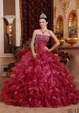 Red Strapless Organza Beading and Ruffles Quinceanera Dresses