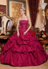 Red Strapless Taffeta Beading Dresses for Quinceanera 15