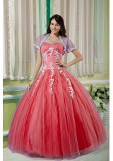 Watermelon Sweetheart Tulle Appliques Quinceneara Dresses On Sale
