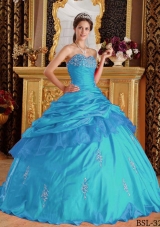 2014 Fashionable Aqua Blue Ball Gown Sweetheart Beading Quinceanera Dress with Appliques