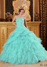 Aqua Blue  Ball Gown Floor-length Organza Quinceanera Dress with Beading  Ruffles