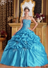 Aqua Blue Ball Gown Strapless Floor-length Quinceanera Dress with Taffeta