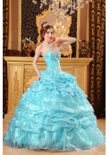 Aqua Blue Ball Gown Sweetheart Floor-length Quinceanera Dress with Organza Appliques