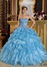 Aqua Blue  Ball Gown Sweetheart Floor-length Ruffles Quinceanera Dress  with Organza