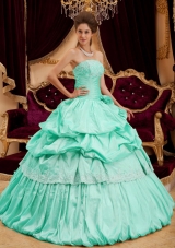 Beautiful Ball Gown Strapless Apple Green Quinceanera Dress  with Taffeta Appliques