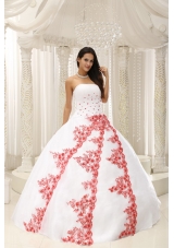 Beautiful White Sweet 16 Dresses with Red Embroidery