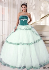 Puffy Turquoise and White Sweet Sixteen Quinceanera Dresses with Appliques