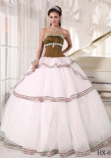 Puffy Brown and White Organza Appliques Dresses Quinceanera