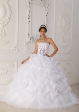 Strapless Court Train White Sweet Sixteen Quinceanera Dresses with Purple  Hand Made Flower