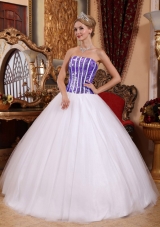 White Princess Strapless Tulle Sequins Quinceneara Dresses