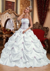 White Strapless Discount Appliques Dress For Quinceaneras
