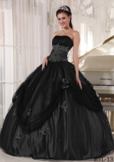 2014 Beading Quinceanera Dress Puffy Strapless with Hand Made Flower