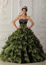 2014 Beautiful Green Puffy Sweetheart Beading Quinceanera Dresses with Ruffles