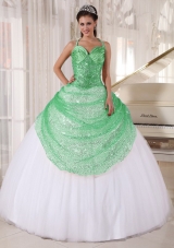 White Halter Top Apple Green Sequin Appliques Quinceanera Dress