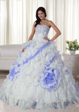 White Sweetheart Court Train Organza Appliques Dress For Quinceaneras