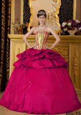 2014 Ball Gown Strapless Hot Pink Quinceanera Dress with Appliques