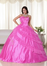 2014 Pretty Hot Pink Puffy Strapless Quinceanera Dresses with Embroidery