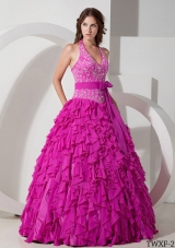 Ball Gown Halter Quinceanera Dress with Chiffon Embroidery