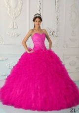 Coral Red Ball Gown Sweetheart Quinceanera Dress with Organza Beading