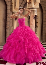Coral Red Ball Gown Sweetheart Quinceanera Dress with Ruffles Organza