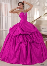 Fuchisia Ball Gown Sweetheart Quinceanera Dress with Taffeta Beading