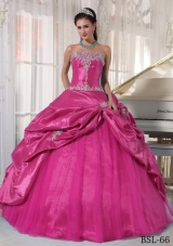 Hot Pink Ball Gown Strapless Quinceanera Dress with  Taffeta Appliques