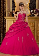 Hot Pink Ball Gown Sweetheart Quinceanera Dress with Taffeta Appliques