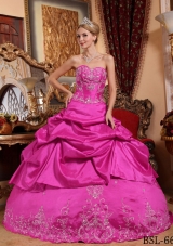 Hot Pink Ball Gown Sweetheart Quinceanera Dress with  Taffeta Embroidery Beading